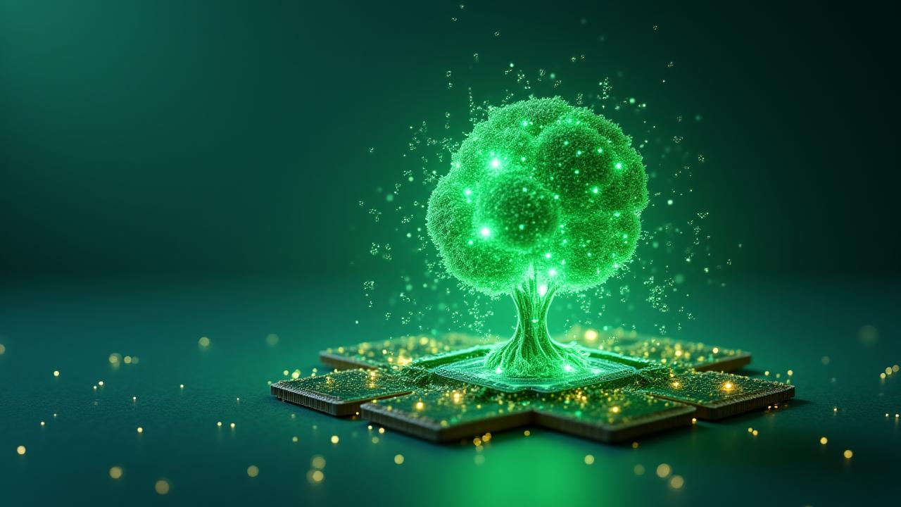 Graphic showing a thriving planet icon with data overlays of CO2 savings and e-waste reduction, symbolizing the positive environmental impact of eco-friendly computer repair.