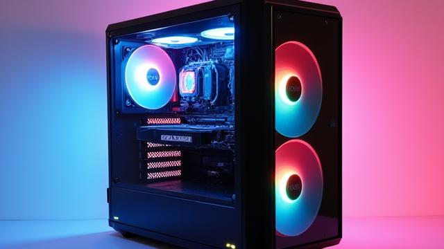 An image of an affordable yet capable gaming PC tower, showcasing efficient cable management and essential components, representing a budget build.