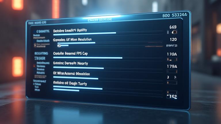 A stylized user interface of in-game graphics settings with sliders and options highlighted, demonstrating game-specific tweaks.
