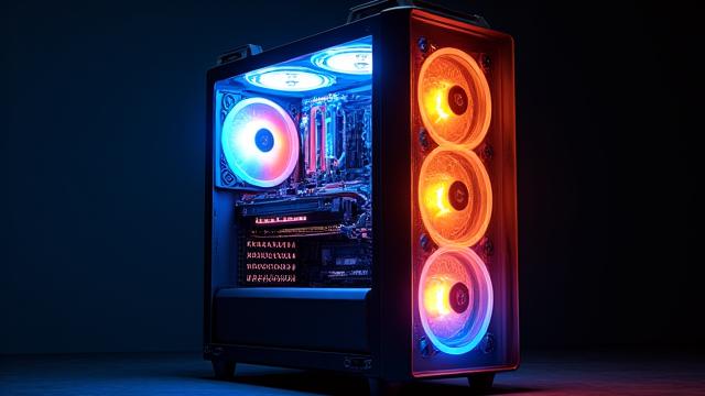 A powerful, custom-built high-end gaming PC with liquid cooling and vibrant RGB lighting, symbolizing ultimate performance.