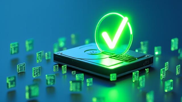 Icon of a secure hard drive with green checkmarks, representing successful data recovery