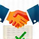 Handshake icon over a document, symbolizing a guarantee.